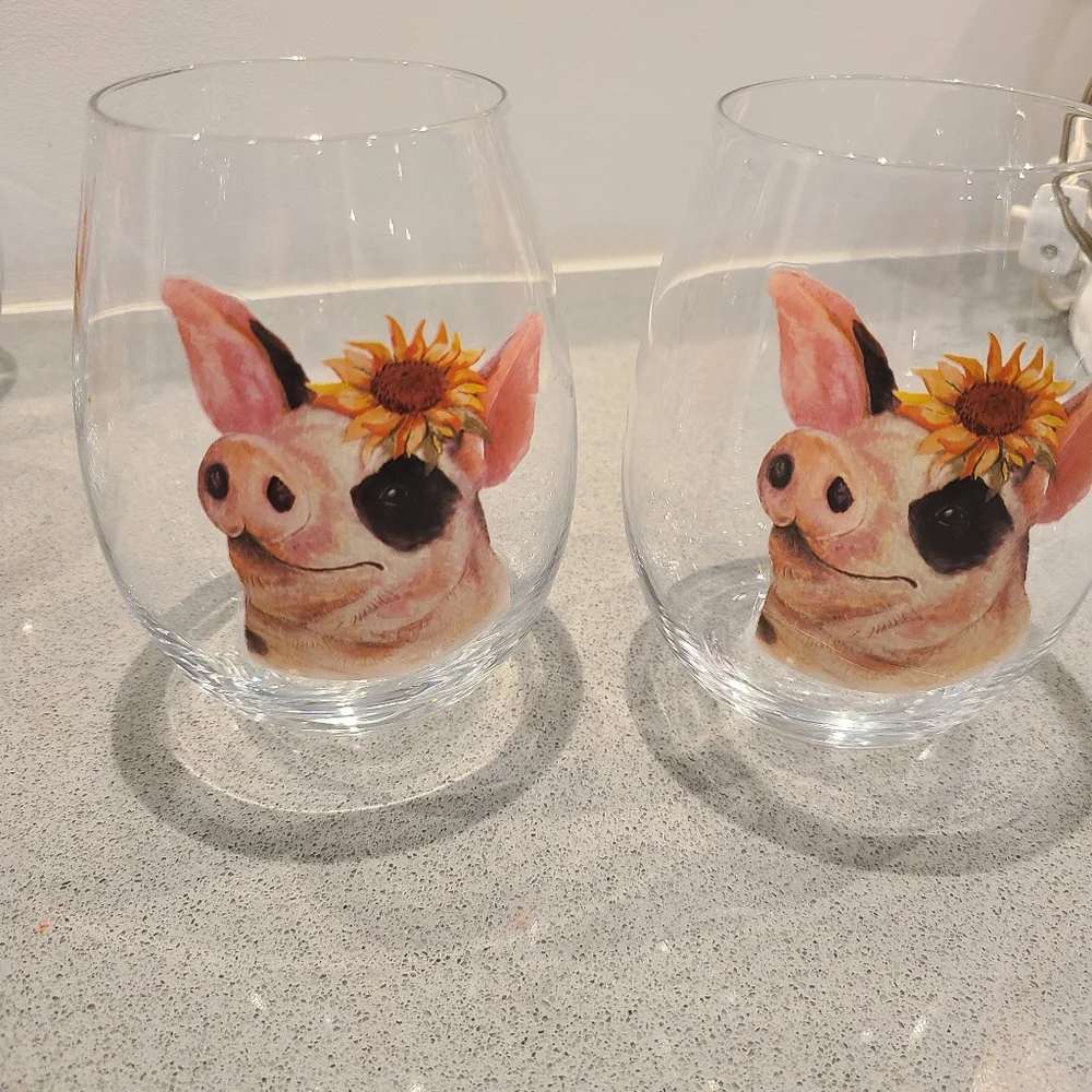 Pier 1 Animal Print Stemless Wine Glasses Set